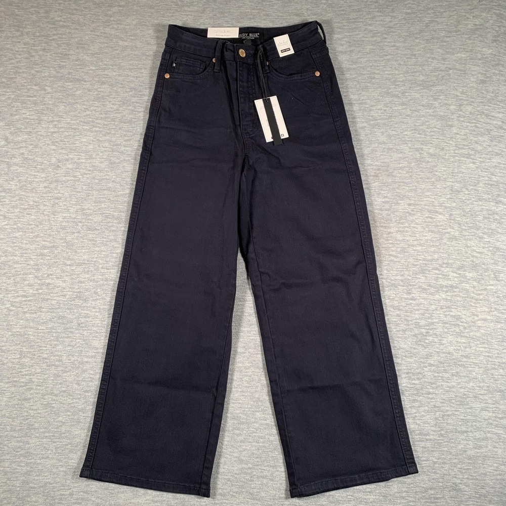Judy Blue‎ Vineyard Date Jeans Womens 1/25 Navy High Waist Wide Leg Crop Stretch
